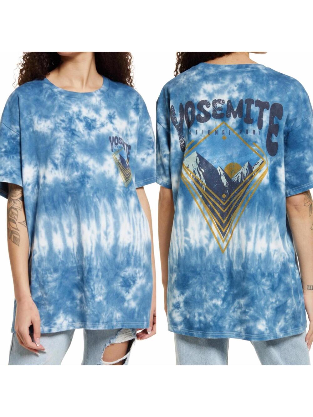 CONEY ISLAND PICNIC Yosemite Mountains Tie Dye Short Sleeve Tee Blue NWT XS